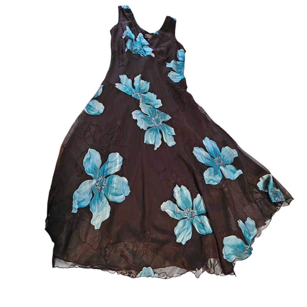 dressbarn Black Maxi Dress with Blue Floral Print - Picture 2 of 11